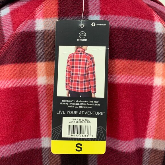 Eddie Bauer Venture Sweater Womens S Small Dark Berry Plaid Quarter Zip Fleece - Picture 6 of 16